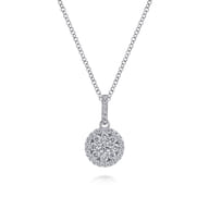 18 inch 14K White Gold Round Diamond Pave Pendant Necklace
