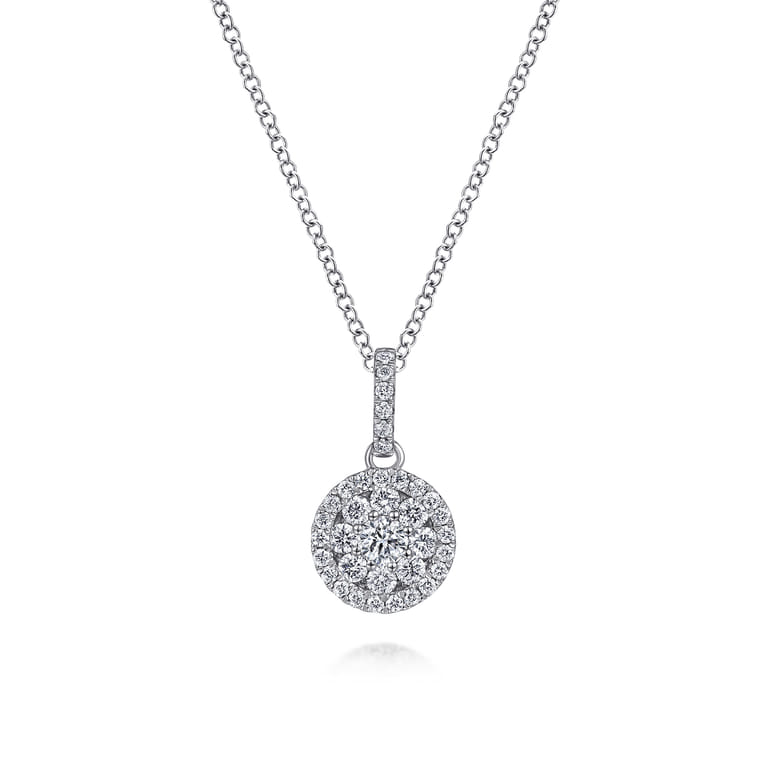 18 inch 14K White Gold Round Diamond Pave Pendant Necklace - 0.45 ct - Shot 1