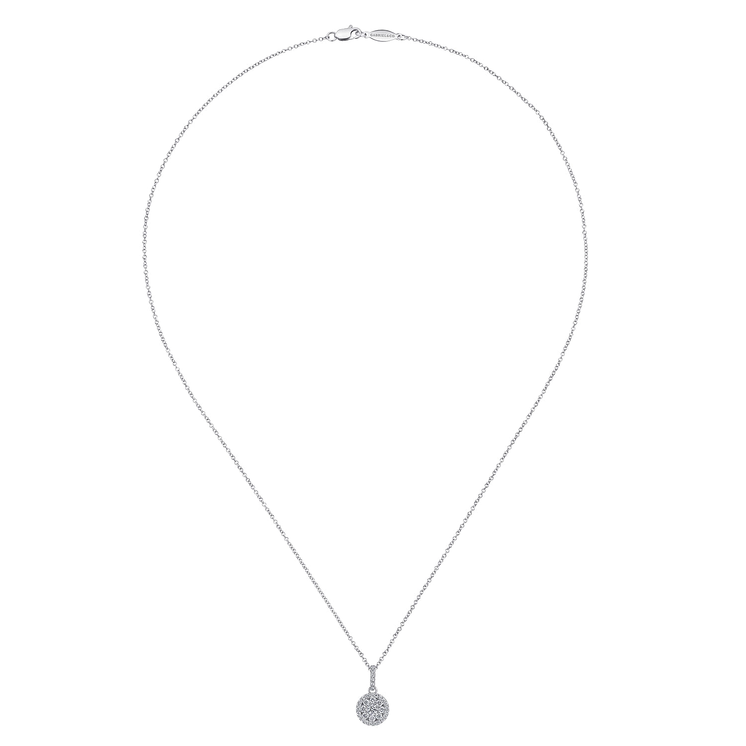 18 inch 14K White Gold Round Diamond Pave Pendant Necklace - 0.45 ct - Shot 2