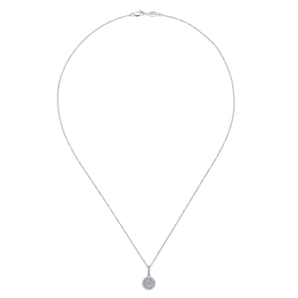 18 inch 14K White Gold Round Diamond Pave Pendant Necklace