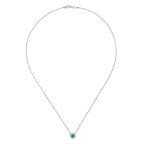 18 inch 14K White Gold Round Emerald and Diamond Halo Pendant Necklace - 0.18 ct - Shot 2