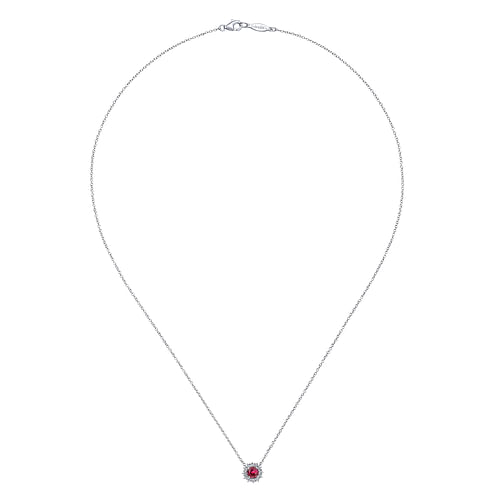 18 inch 14K White Gold Round Ruby and Diamond Halo Pendant Necklace - 0.18 ct - Shot 2