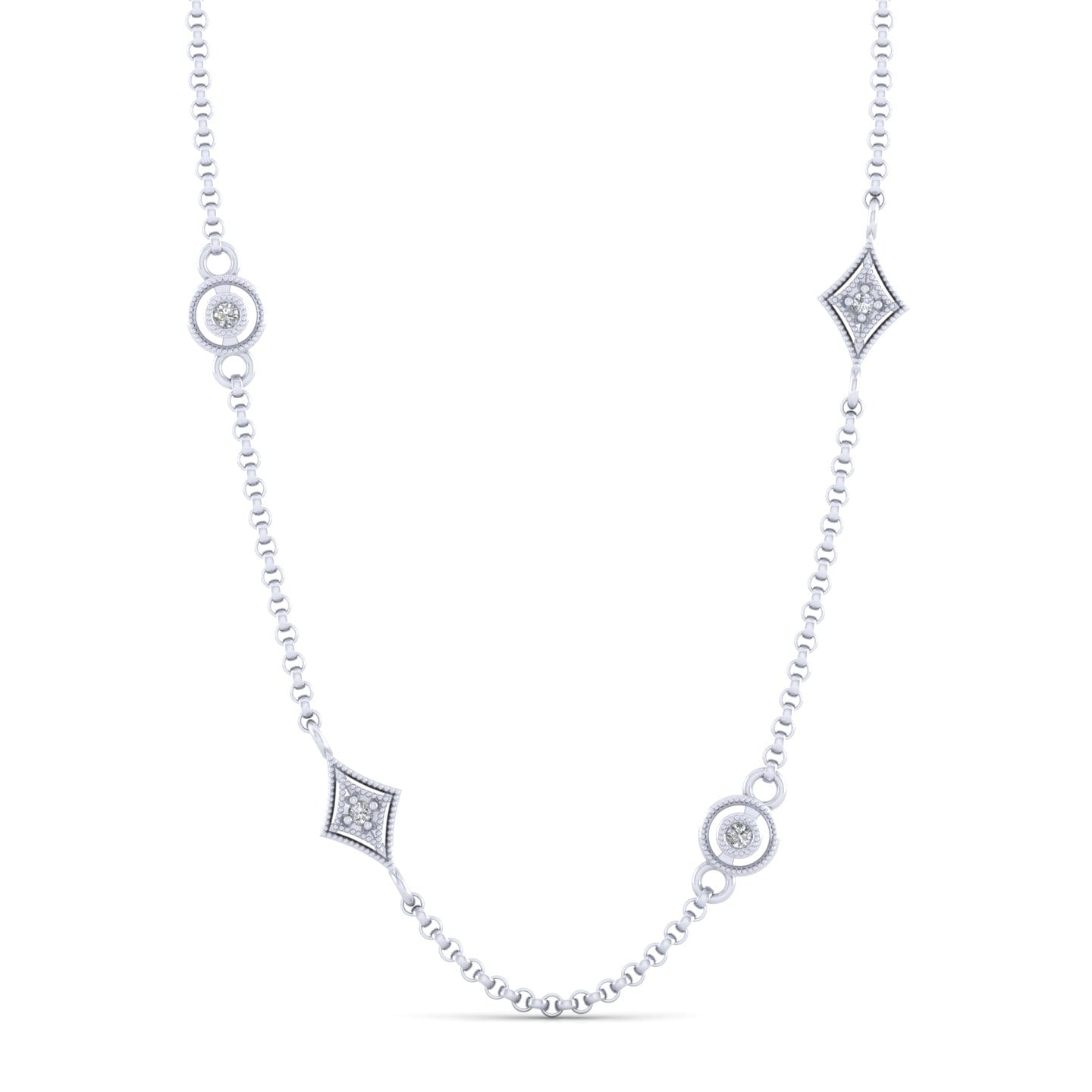 18 inch 14K White Gold Round and Kite Shaped Diamond Station Necklace - 0.22 ct - Shot 1