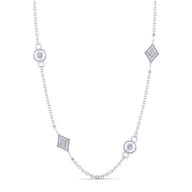 18 inch 14K White Gold Round and Kite Shaped Diamond Station Necklace