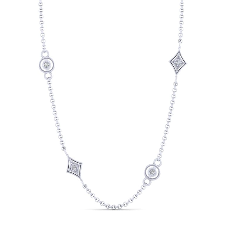18 inch 14K White Gold Round and Kite Shaped Diamond Station Necklace - 0.22 ct - Shot 1