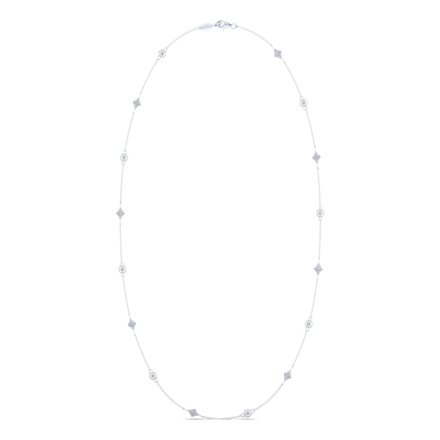 18 inch 14K White Gold Round and Kite Shaped Diamond Station Necklace - 0.22 ct - Shot 2