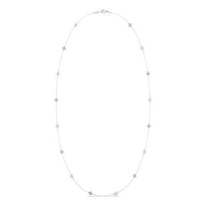18 inch 14K White Gold Round and Kite Shaped Diamond Station Necklace