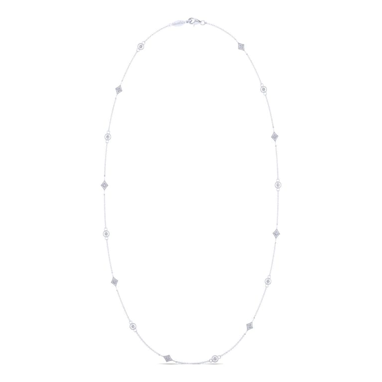 18 inch 14K White Gold Round and Kite Shaped Diamond Station Necklace - 0.22 ct - Shot 2