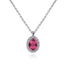 18 inch 14K White Gold Ruby and Diamond Halo Drop Necklace - 0.06 ct