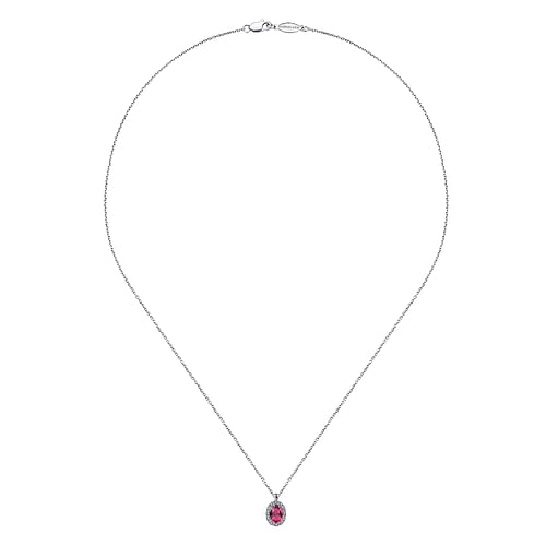 18 inch 14K White Gold Ruby and Diamond Halo Drop Necklace - 0.06 ct - Shot 2