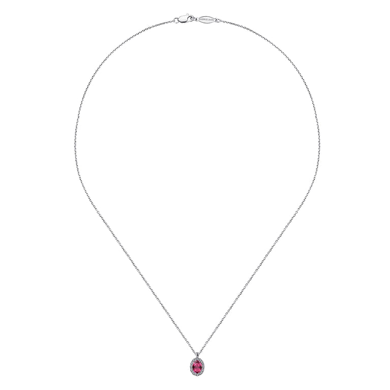 18 inch 14K White Gold Ruby and Diamond Halo Drop Necklace - 0.06 ct - Shot 2