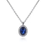 18 inch 14K White Gold Sapphire and Diamond Halo Drop Necklace - 0.06 ct