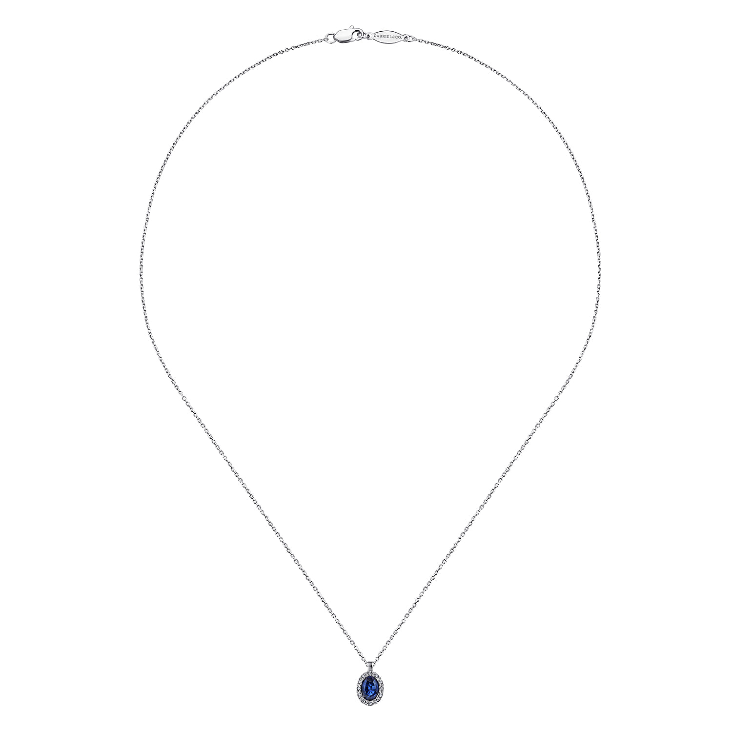 18 inch 14K White Gold Sapphire and Diamond Halo Drop Necklace - 0.06 ct - Shot 2