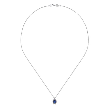18 inch 14K White Gold Sapphire and Diamond Halo Drop Necklace