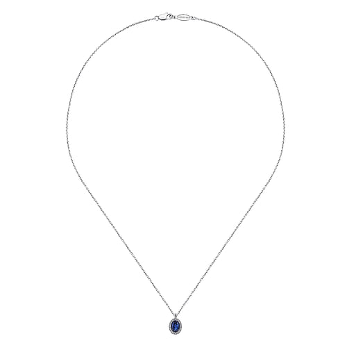 18 inch 14K White Gold Sapphire and Diamond Halo Drop Necklace - 0.06 ct - Shot 2