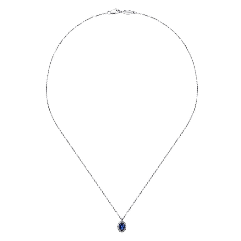 18 inch 14K White Gold Sapphire and Diamond Halo Drop Necklace - 0.06 ct - Shot 2