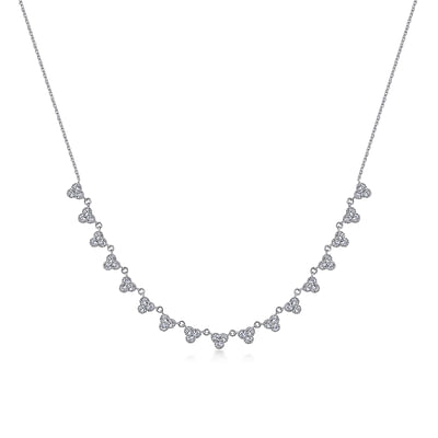 18 inch 14K White Gold Scalloped Diamond Choker Necklace
