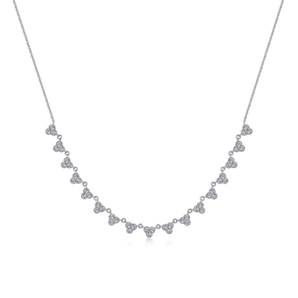18 inch 14K White Gold Scalloped Diamond Choker Necklace