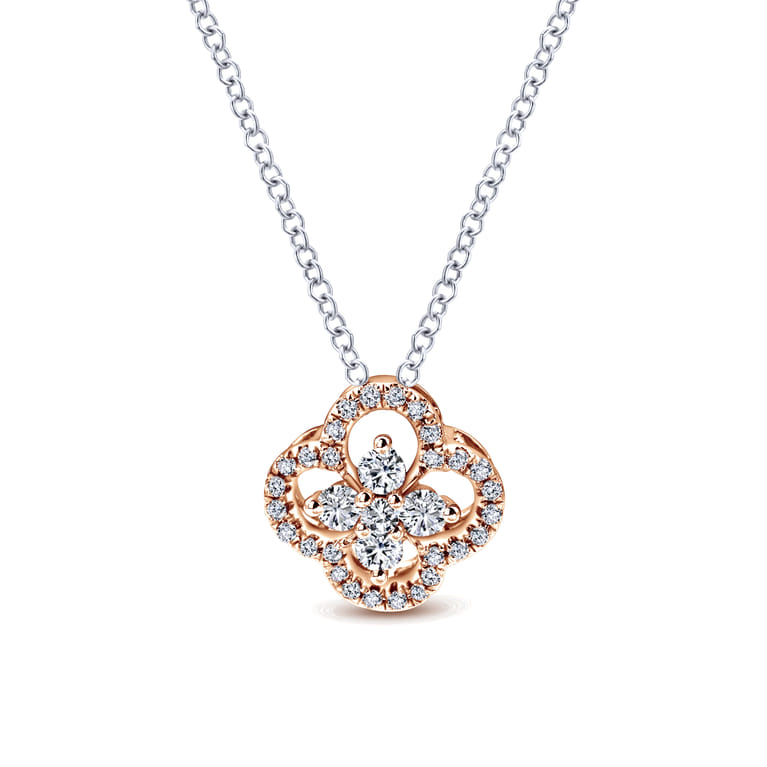 18 inch 14K White Rose Gold Diamond Clover Pendant Necklace - 0.3 ct - Shot 1