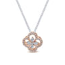 18 inch 14K White Rose Gold Diamond Clover Pendant Necklace - 0.3 ct
