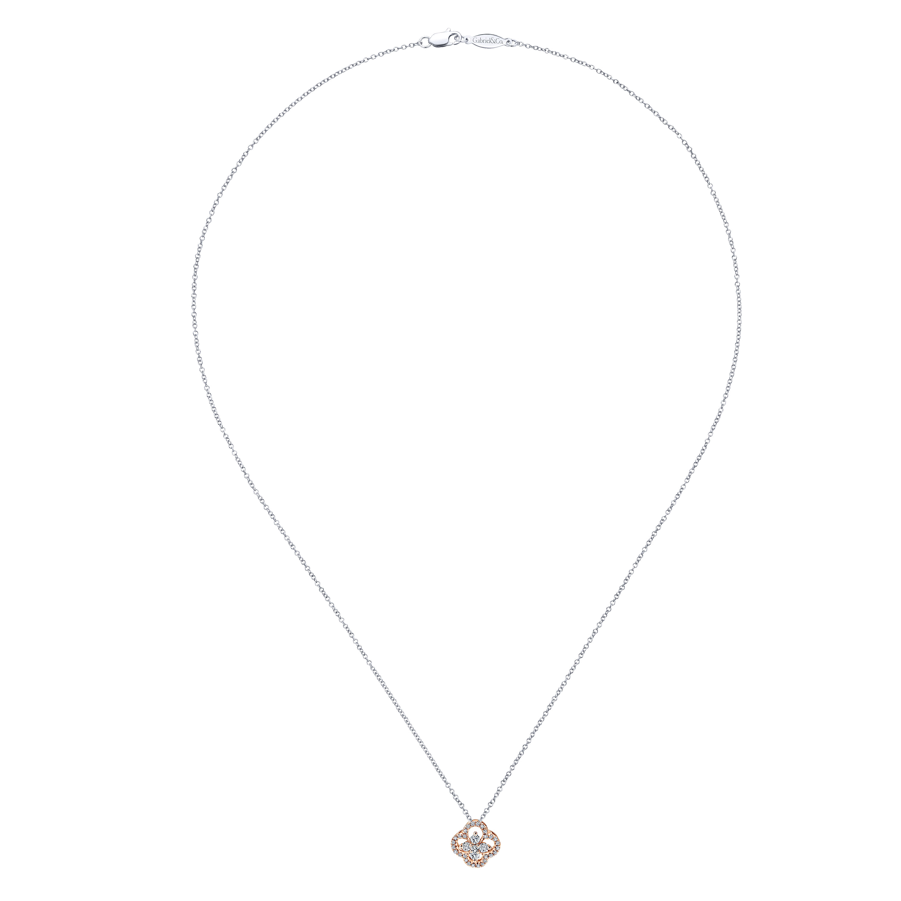 18 inch 14K White Rose Gold Diamond Clover Pendant Necklace - 0.3 ct - Shot 2