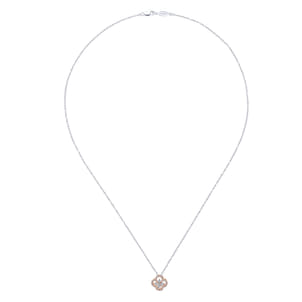 18 inch 14K White Rose Gold Diamond Clover Pendant Necklace