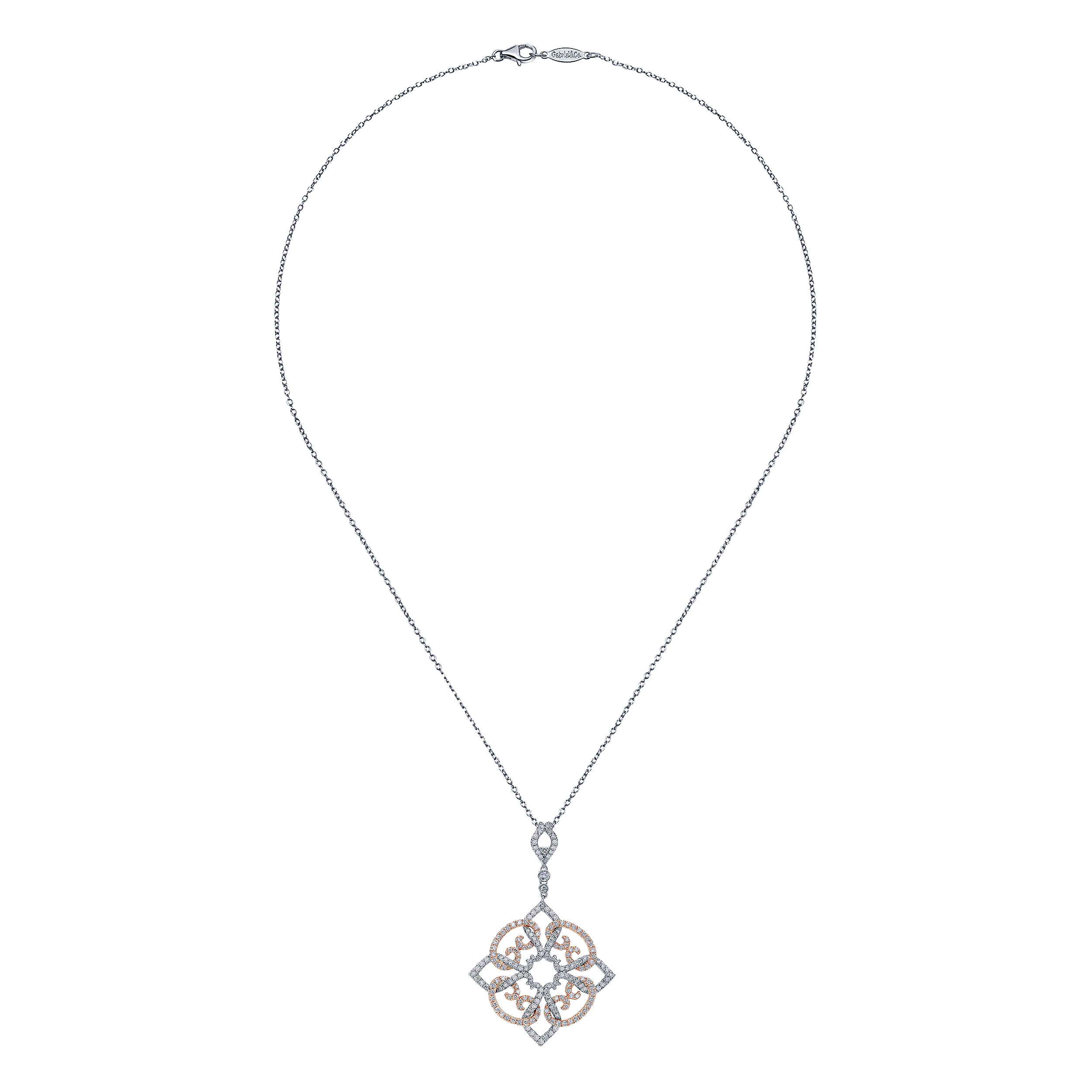 18 inch 14K White Rose Gold Floral Diamond Pendant Necklace - 1.3 ct - Shot 2