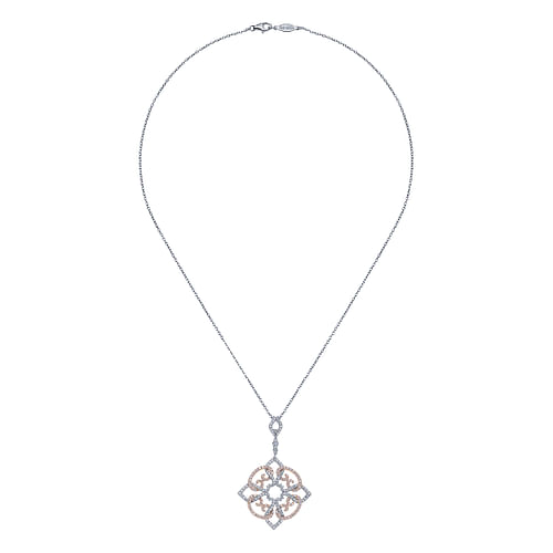 18 inch 14K White Rose Gold Floral Diamond Pendant Necklace - 1.3 ct - Shot 2