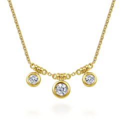 18 inch 14K Yellow Gold Bezel Set Diamond Drop Necklace
