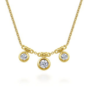 18 inch 14K Yellow Gold Bezel Set Diamond Drop Necklace