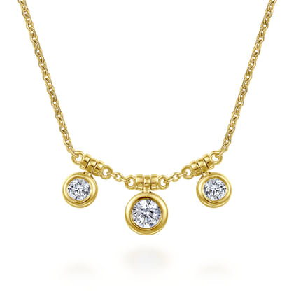 18 inch 14K Yellow Gold Bezel Set Diamond Drop Necklace