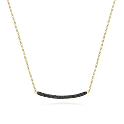 18 inch 14K Yellow Gold Black Diamond Pave Curved Bar Necklace