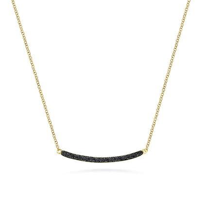 18 inch 14K Yellow Gold Black Diamond Pave Curved Bar Necklace