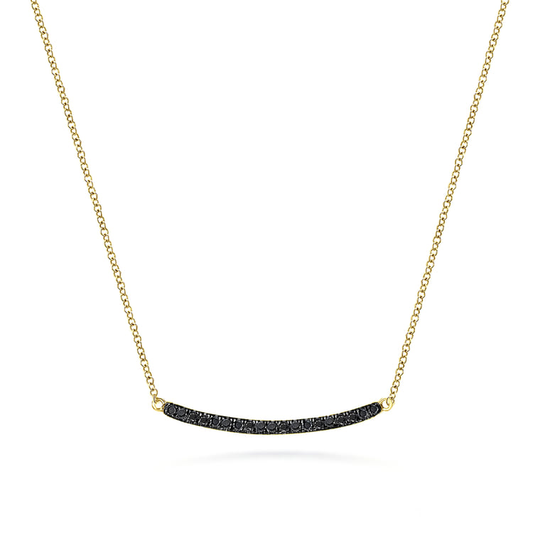 18 inch 14K Yellow Gold Black Diamond Pave Curved Bar Necklace - 0.2 ct - Shot 1