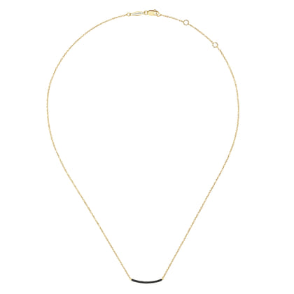 18 inch 14K Yellow Gold Black Diamond Pave Curved Bar Necklace