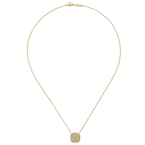 18 inch 14K Yellow Gold Cushion Shape Diamond Pave Pendant Necklace - 0.45 ct - Shot 2