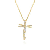 18 inch 14K Yellow Gold Dancing Diamond Cross Necklace