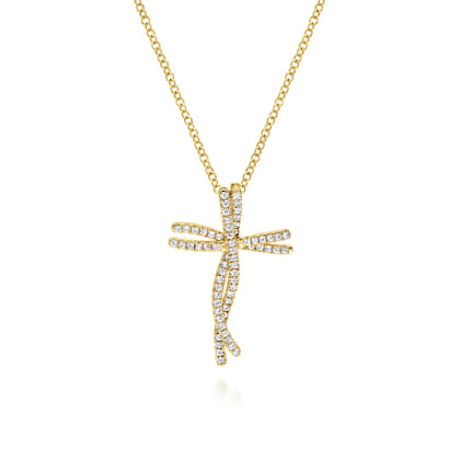 18 inch 14K Yellow Gold Dancing Diamond Cross Necklace