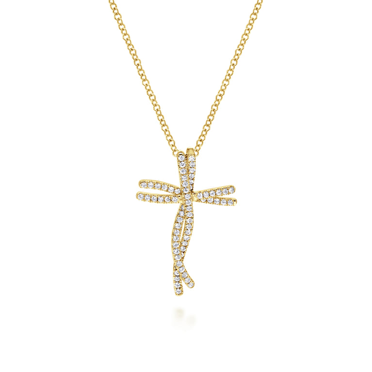 18 inch 14K Yellow Gold Dancing Diamond Cross Necklace - 0.26 ct - Shot 1