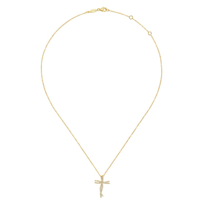 18 inch 14K Yellow Gold Dancing Diamond Cross Necklace