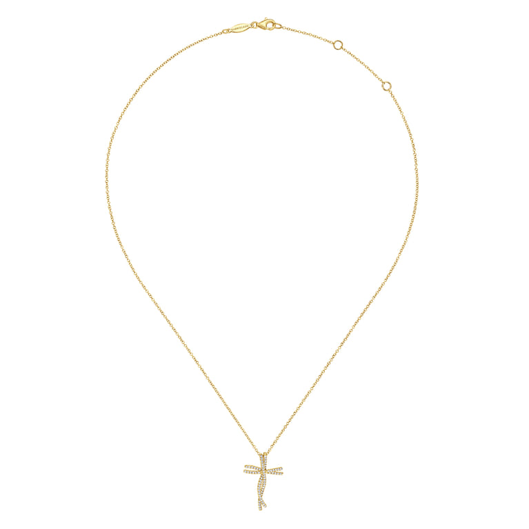 18 inch 14K Yellow Gold Dancing Diamond Cross Necklace - 0.26 ct - Shot 2