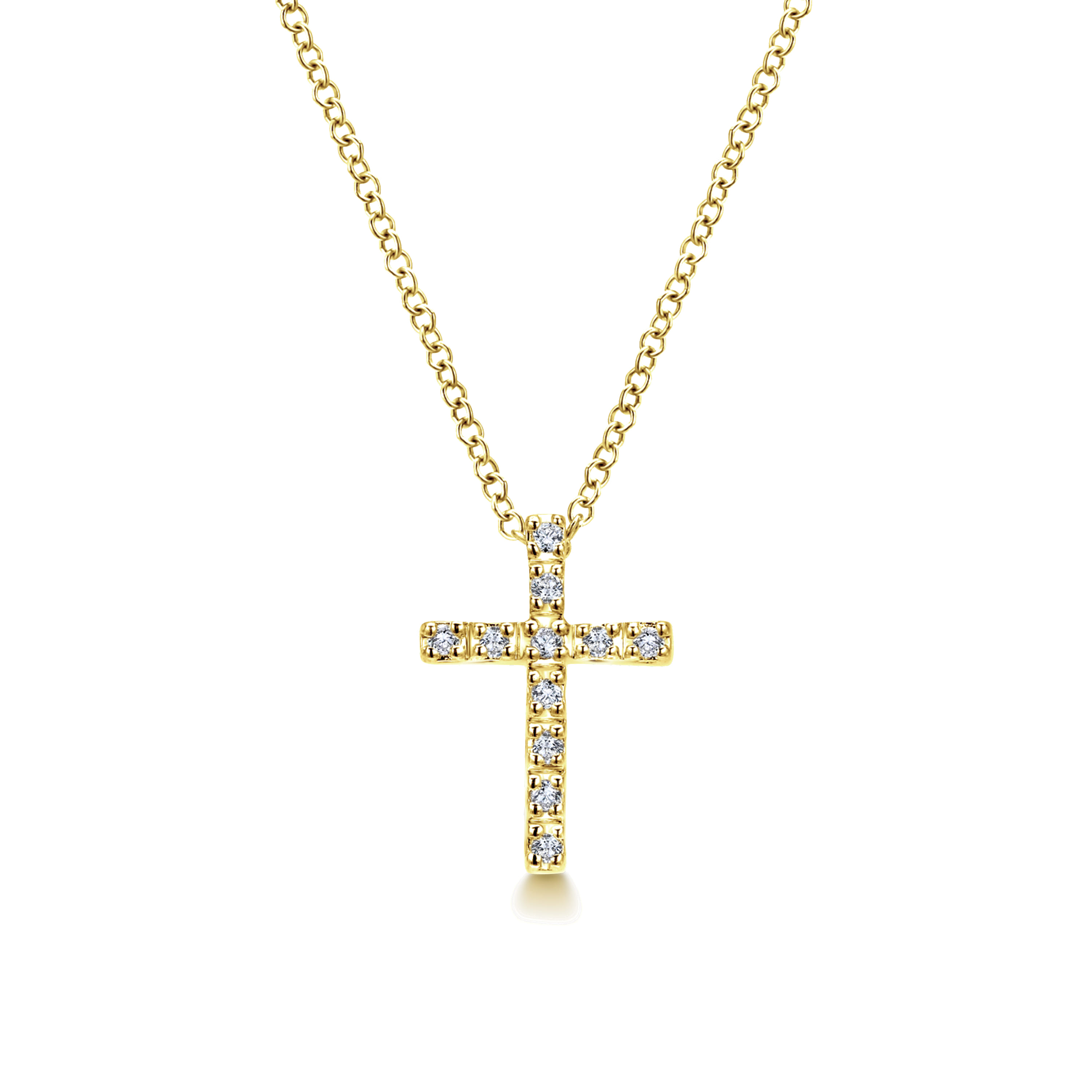 18 inch 14K Yellow Gold Diamond Cross Pendant Necklace - 0.1 ct - Shot 1