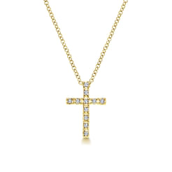18 inch 14K Yellow Gold Diamond Cross Pendant Necklace