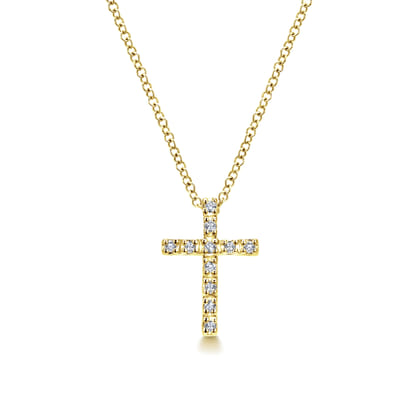 18 inch 14K Yellow Gold Diamond Cross Pendant Necklace