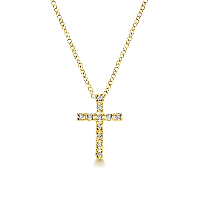 18 inch 14K Yellow Gold Diamond Cross Pendant Necklace - 0.1 ct - Shot 1