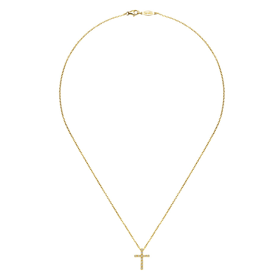 18 inch 14K Yellow Gold Diamond Cross Pendant Necklace - 0.1 ct - Shot 2