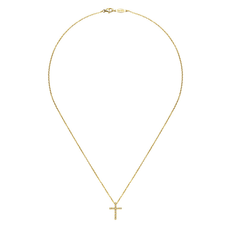18 inch 14K Yellow Gold Diamond Cross Pendant Necklace - 0.1 ct - Shot 2