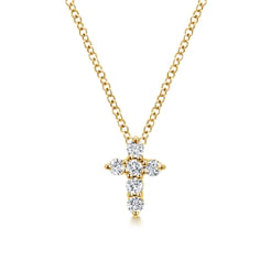 18 inch 14K Yellow Gold Diamond Cross Pendant Necklace