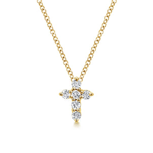 18 inch 14K Yellow Gold Diamond Cross Pendant Necklace