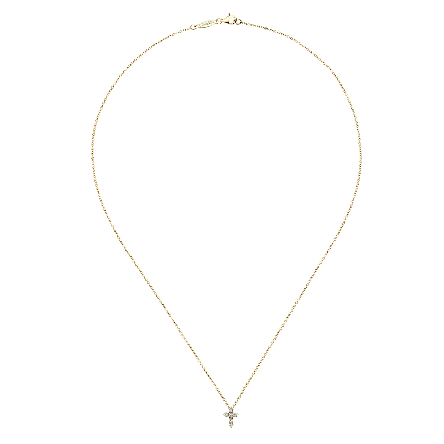 18 inch 14K Yellow Gold Diamond Cross Pendant Necklace